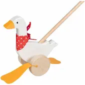 Goki 54860 - Gans Schiebetier Bertha, trotteur en bois pour jeunes enfants, blanc, jouet de motricité, 22cm, dès 1 an