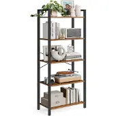 Songmics Étagère à 5 Niveaux, Bibliothèque avec structure en acier, pour salon, Bureau, entrée, Style Industriel, Marron Rustique et Noir