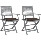 vidaXL Chaises de jardin pliantes 2 pcs. avec coussin en bois massif d'acacia
