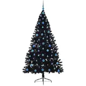 vidaXL Sapin de Noël artificiel pré-éclairé noir 210 cm PVC