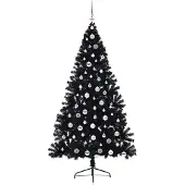 vidaXL Sapin de Noël artificiel pré-éclairé noir 210 cm PVC