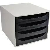 Exacompta ECOBOX boîte à tiroirs 4 tiroirs couleur framboise, A4/A4+, façade ouverte, silencieux, arrêt de sécurité