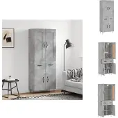 vidaXL Highboard gris béton 69,5x34x180 cm Bois composite