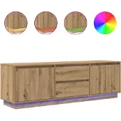 vidaXL Meuble TV avec éclairages LED chêne artisanal 160,5x41x50 cm