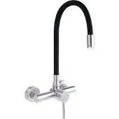 Deante Robinet de cuisine, montage mural, bec flexible, acier inoxydable brossé, noir
