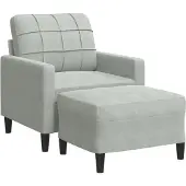 vidaXL Fauteuil avec pouf gris clair 60 cm velours