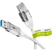 Goobay 74381 Câble Ethernet USB-A 3.0 vers RJ45, Slim, 5 m, 5 m, blanc - connecte un routeur, un modem ou un switch réseau au port USB-A d'un ordinateur portable, d'une tablette ou d'un smartphone