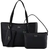 GUESS pour femme. HWPG9648240 Sac tote à fermeture éclair supérieure Brenton noir (OSFA), Casuel, Polyuréthane