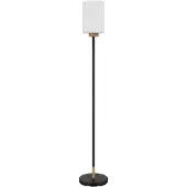 Globo Lampe sur pied ROWENA, verre, noir mat, opale, douille E27, hauteur 150 cm