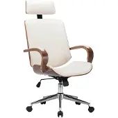 vidaXL Chaise de bureau pivotante avec appuie-tête Crème Similicuir Bois courbé