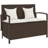vidaXL Banc de jardin avec espace de rangement et coussins Marron Poly rotin