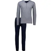 Schiesser Pyjama long ' Selected Premium ' bleu foncé / gris chiné