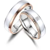 MARRYA Bague 'ES-41 Ehering aus Edelstahl & Emaille-Weis & Ros' blanc