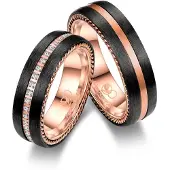 MARRYA Bague 'CA-03 Ehering aus Carbon + Edelstahl - Schwarz - Rosé' noir