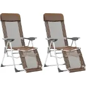 vidaXL Chaises longues pliantes avec repose-pieds 2 pcs. Marron Textilène