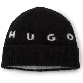 HUGO Bonnet en laine mélangée brossée avec logo à lettres espacées