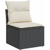 vidaXL Canapé de jardin sans accoudoirs avec coussins noir Poly rotin