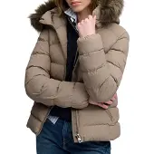 Superdry Femme Doudoune Fuji à Capuche Fourrure Synthétique Brown Taille: 44