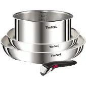 Tefal Batterie de cuisine Ingenio Emotion, 4 pièces, acier inoxydable, poignée amovible, compatible induction