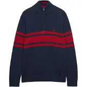 Superdry Homme Pull Rayé Demi-zip Coupe Ajustée Navy Taille: Xxl