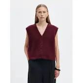 Selected Laine Mélangée Gilet Tricoté Femme Rouge S