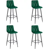 Leobert Tabouret De Bar - - Nado - Velours Vert Foncé/Pieds Noirs - Lot De 4