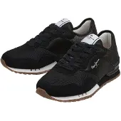 Pepe Jeans pour femme. PLS31382 London Sneakers avec paillettes noir (41), Tissu, Plat, Lacets, Casuel