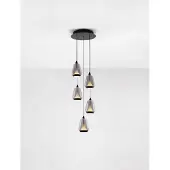Nova Luce Suspension design Alish Verre fumé à 5 lumières