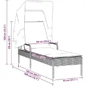 vidaXL Bain de soleil avec toit Noir et Blanc Poly Rattan
