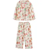 Next Pyjama écru / brocart / vert clair / rouge