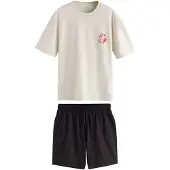 Next Pyjama court crème / bleu marine / rouge