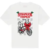Netflix Hommes, T-shirt, Stranger Things - Christmas Bike, Blanc, (L)