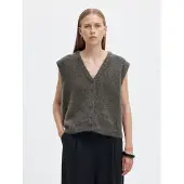 Selected Laine Mélangée Gilet Tricoté Femme Gris M