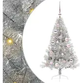 vidaXL Sapin De Noël Artificiel Pré-Éclairé Argent 120 Cm Pet