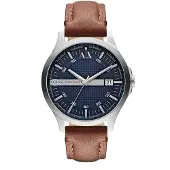 Armani Exchange Montre à affichage analogique bleu foncé / marron / argent