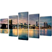 vidaXL Set de toiles murales imprimées Pont de Brooklin vu de la rivière