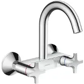 Hansgrohe Robinet de cuisine mural Logis M32, avec deux leviers, bec haut, 1 jet, finition chrome