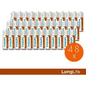 Philips Piles Aa R6l12w - Pack Économique 48 Piles - Technologie Du Chlorure De Zinc - 3 Ans De Conservation - 1,5v