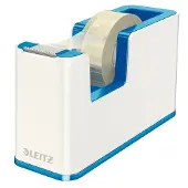 Leitz Dérouleur de ruban adhésif WOW, ergonomique, pour rouleaux de ruban adhésif de L 19 mm x L 33 m, ruban adhésif inclus, plastique ABS recyclable, blanc/bleu