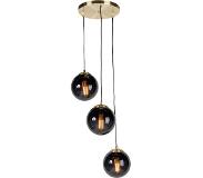 QAZQA Lampe à suspension Art Déco en laiton avec verre noir à 3 lumières - Pallon