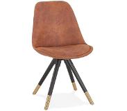 Alterego Chaise design 'MAGGY' en microfibre brune et pieds en bois noir