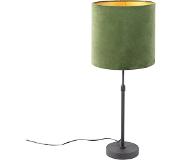 QAZQA Lampe de table noir avec abat-jour en velours vert avec or 25 cm - Parte
