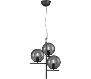 TRIO Lampe à suspension Art Déco noire avec verre fumé 3 lumières - Flore