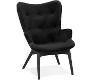 Alterego Fauteuil à oreille 'RUBEN' en velours noir et pieds en bois noir
