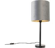 QAZQA Lampe de table moderne noire avec abat-jour gris 25 cm - Simplo