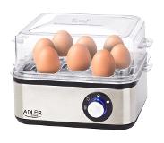 Adler AD 4486 cuiseur à œufs 8 œufs 800 W Noir, Acier satin, Transparent