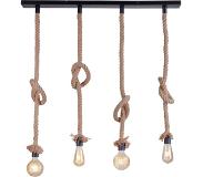 Paul Neuhaus Lampe à suspension Country noire avec corde 4 lumières - Ropa
