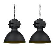 QAZQA Lot de 2 lampes à suspension industrielles petit noir mat - Sicko