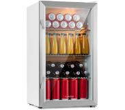 Klarstein Beersafe XXL Crystal White Réfrigérateur 80 litres 3 étagères Porte en verre panoramique avec double isolation Acier inoxydable