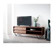 DELIFE Meuble-TV Eloi 145x35 cm acacia marron 2 tiroirs 2 compartiments Pied en V noir